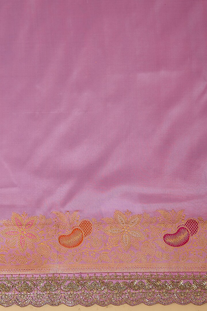 Lavender Banarasi Silk Zardosi Hand Embroidered Bridal Saree Set by Anushree Reddy at Pernia's Pop Up Shop