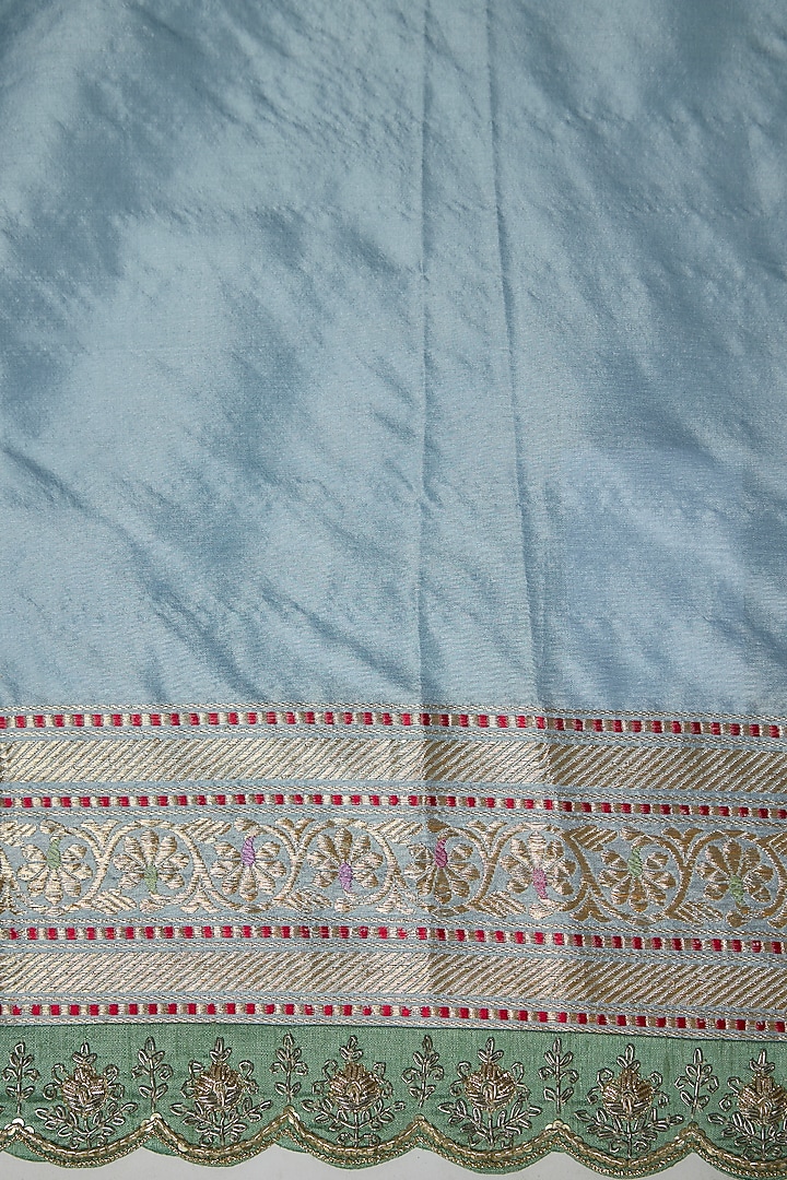 Sky Blue Banarasi Silk Hand Embroidered Bridal Saree Set by Anushree Reddy at Pernia's Pop Up Shop
