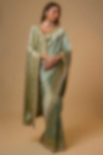 Sea Blue Banarasi Silk Zardosi Work Bridal Saree Set by Anushree Reddy at Pernia's Pop Up Shop