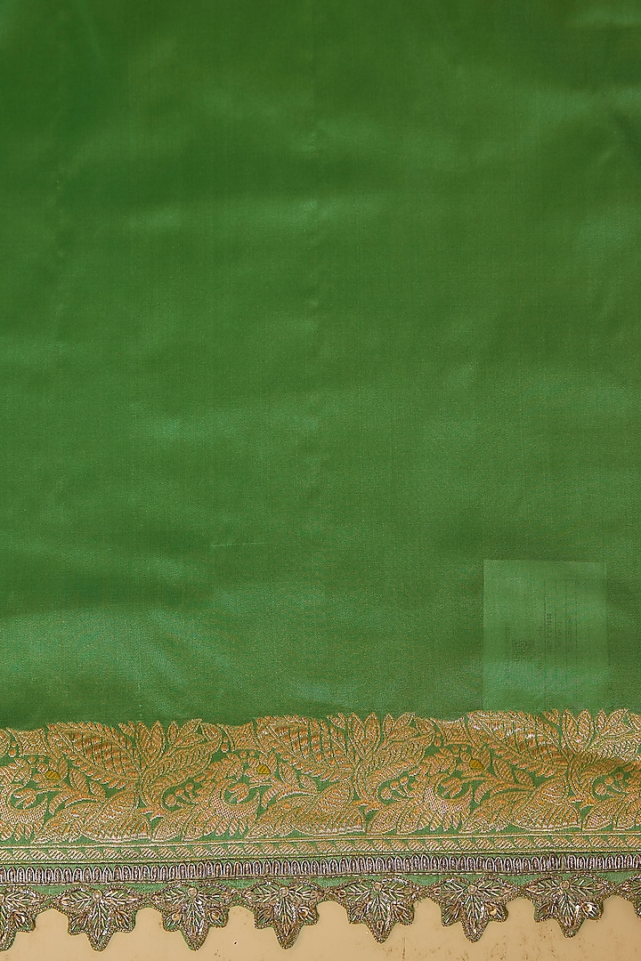 Sea Green Banarasi Silk Zardosi Hand Embroidered Bridal Saree Set by Anushree Reddy at Pernia's Pop Up Shop