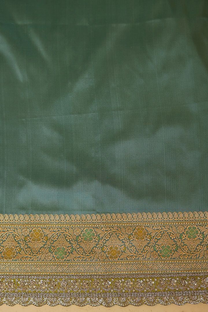 Blue Banarasi Silk Zardosi Hand Embroidered Bridal Saree Set by Anushree Reddy at Pernia's Pop Up Shop