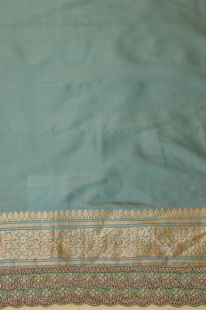 Sea Blue Banarasi Silk Zardosi Hand Embroidered Bridal Saree Set by Anushree Reddy at Pernia's Pop Up Shop