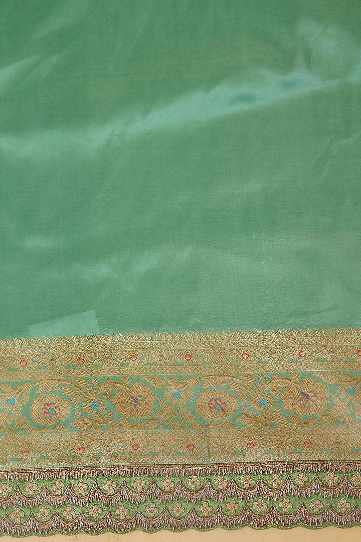 Sea Blue Banarasi Silk Zardosi Hand Embroidered Bridal Saree Set by Anushree Reddy at Pernia's Pop Up Shop