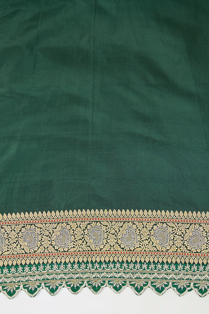 Green Banarasi Silk Zardosi Embroidered Bridal Saree Set by Anushree Reddy at Pernia's Pop Up Shop