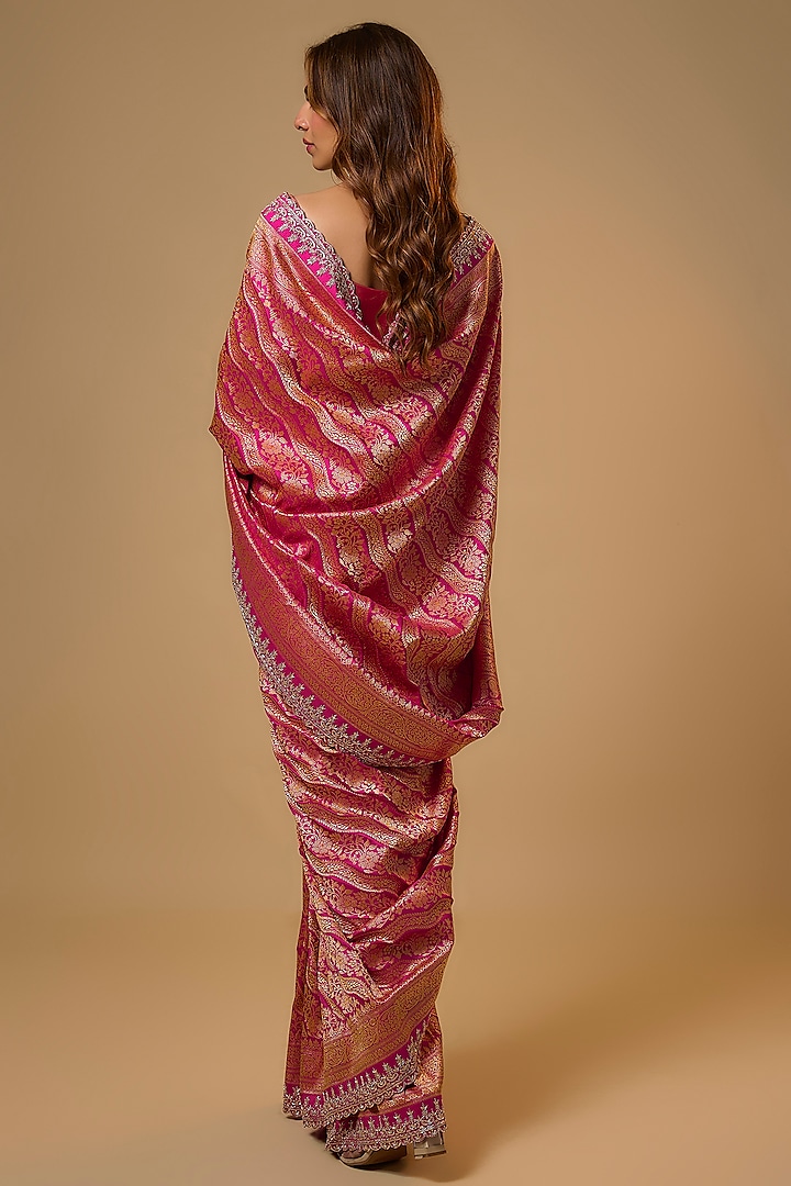 Hot Pink Banarasi Silk Zardosi Work Bridal Saree Set by Anushree Reddy at Pernia's Pop Up Shop