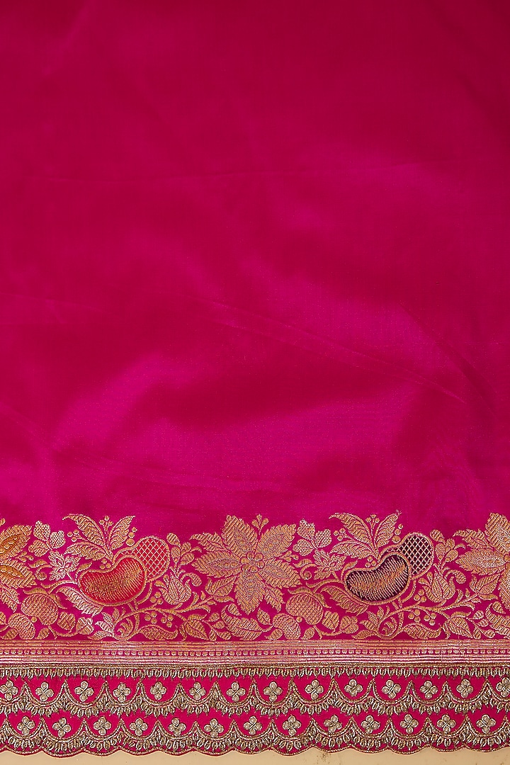 Magenta Banarasi Silk Zardosi Hand Embroidered Bridal Saree Set by Anushree Reddy at Pernia's Pop Up Shop
