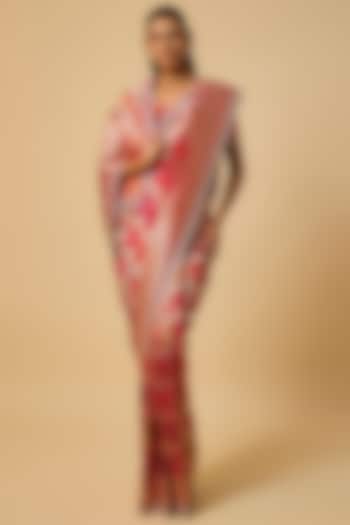 Multi-Colored Banarasi Silk Zardosi Hand Embroidered Bridal Saree Set by Anushree Reddy at Pernia's Pop Up Shop