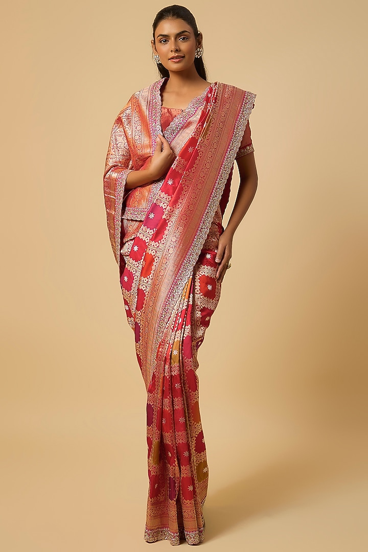 Multi-Colored Banarasi Silk Zardosi Hand Embroidered Bridal Saree Set by Anushree Reddy at Pernia's Pop Up Shop