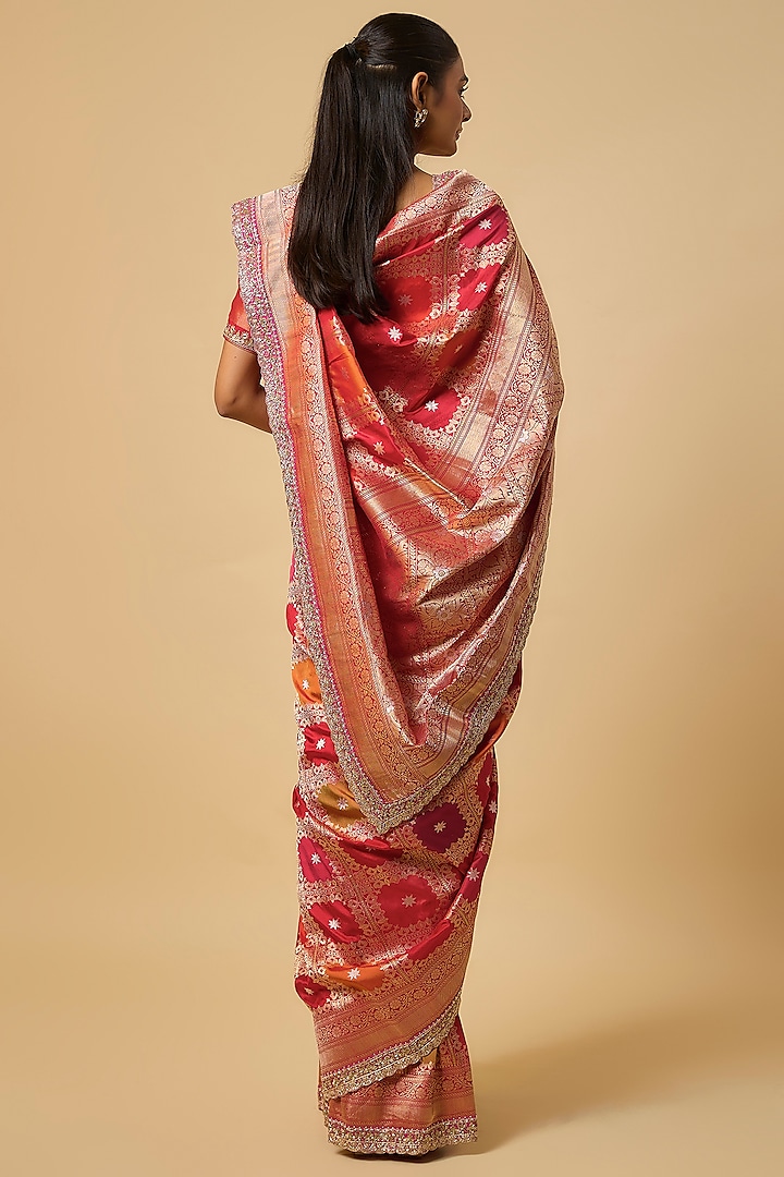 Multi-Colored Banarasi Silk Zardosi Hand Embroidered Bridal Saree Set by Anushree Reddy at Pernia's Pop Up Shop