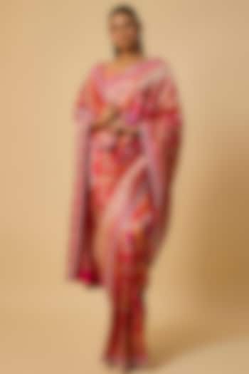 Multi-Colored Banarasi Silk Zardosi Hand Embroidered Bridal Saree Set by Anushree Reddy at Pernia's Pop Up Shop