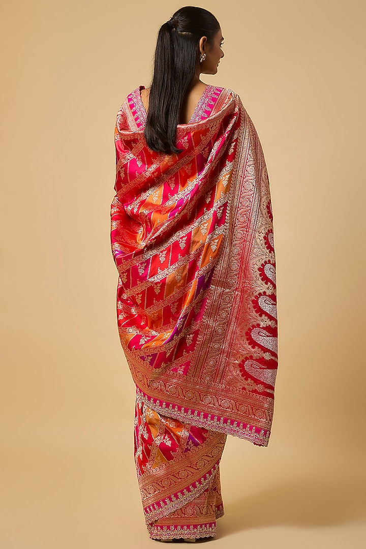 Multi-Colored Banarasi Silk Zardosi Hand Embroidered Bridal Saree Set by Anushree Reddy at Pernia's Pop Up Shop
