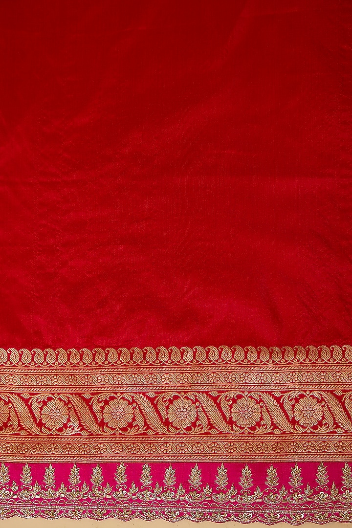 Multi-Colored Banarasi Silk Zardosi Hand Embroidered Bridal Saree Set by Anushree Reddy at Pernia's Pop Up Shop