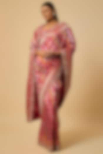 Multi-Colored Banarasi Silk Zardosi Hand Embroidered Bridal Saree Set by Anushree Reddy at Pernia's Pop Up Shop