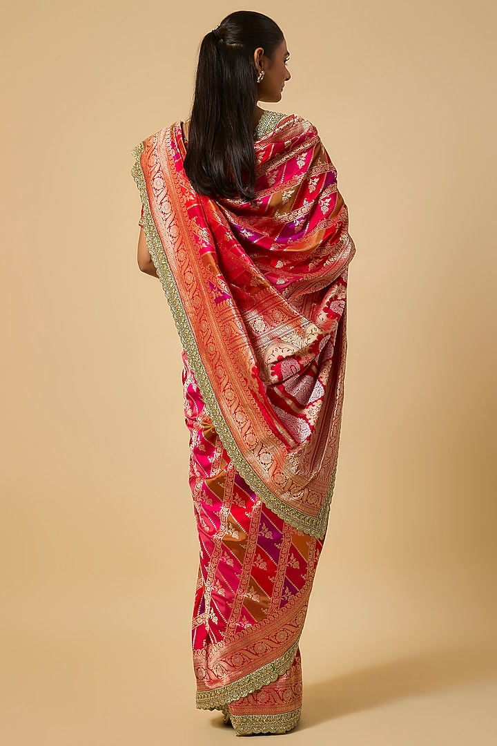 Multi-Colored Banarasi Silk Zardosi Hand Embroidered Bridal Saree Set by Anushree Reddy at Pernia's Pop Up Shop