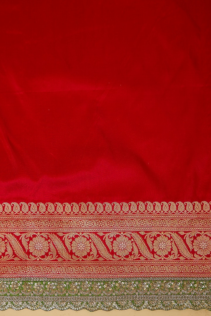 Multi-Colored Banarasi Silk Zardosi Hand Embroidered Bridal Saree Set by Anushree Reddy at Pernia's Pop Up Shop