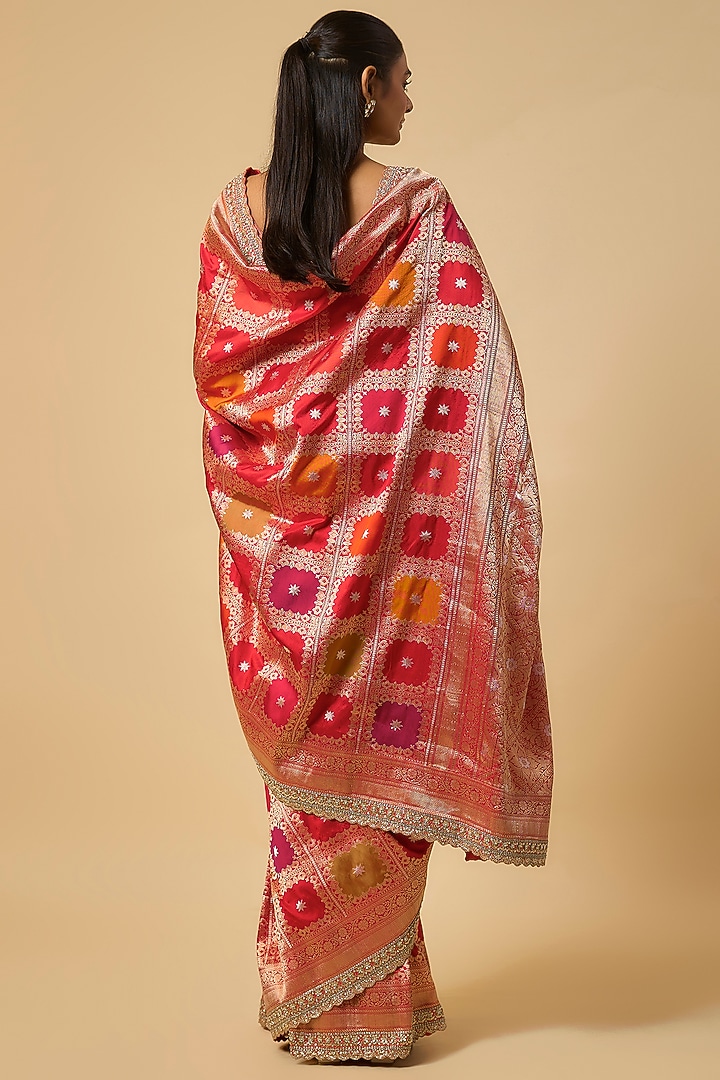 Multi-Colored Banarasi Silk Zardosi Hand Embroidered Bridal Saree Set by Anushree Reddy at Pernia's Pop Up Shop
