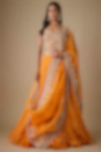 Orange Organza Hand Embroidered Bridal Lehenga Set by Anushree Reddy at Pernia's Pop Up Shop