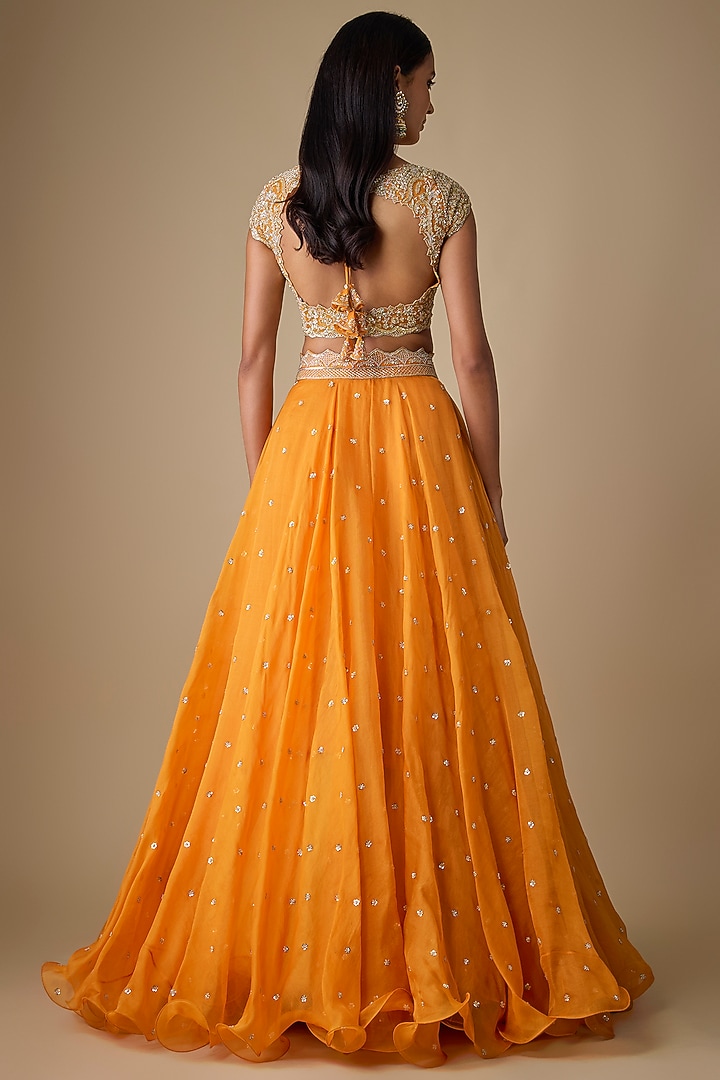 Orange Organza Hand Embroidered Bridal Lehenga Set by Anushree Reddy at Pernia's Pop Up Shop