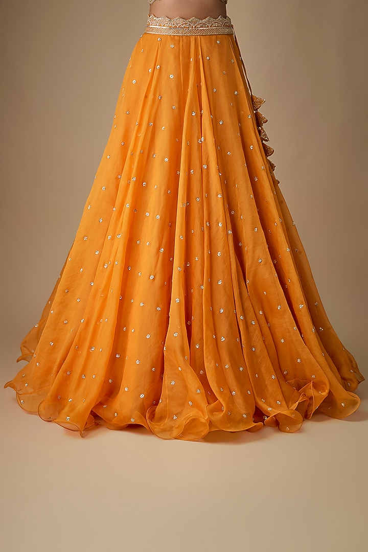 Orange Organza Hand Embroidered Bridal Lehenga Set by Anushree Reddy at Pernia's Pop Up Shop