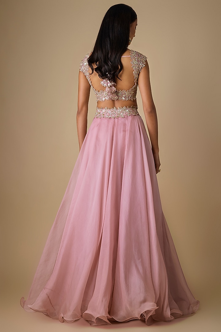 Pink Organza Hand Embroidered Bridal Lehenga Set by Anushree Reddy at Pernia's Pop Up Shop