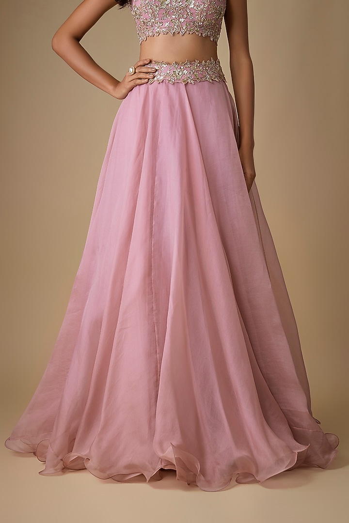 Pink Organza Hand Embroidered Bridal Lehenga Set by Anushree Reddy at Pernia's Pop Up Shop