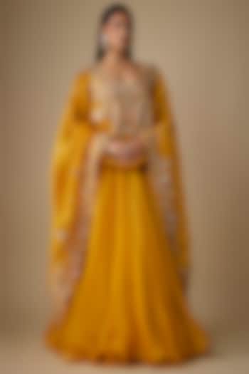 Mustard Organza Hand Embroidered Bridal Lehenga Set by Anushree Reddy at Pernia's Pop Up Shop