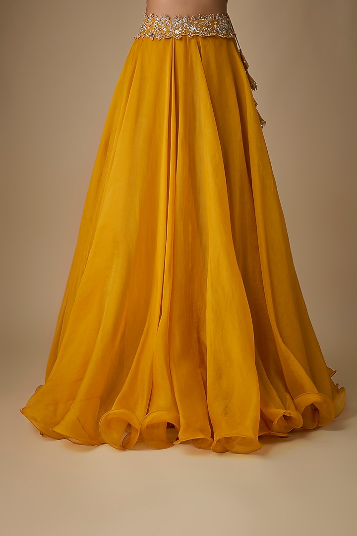 Mustard Organza Hand Embroidered Bridal Lehenga Set by Anushree Reddy at Pernia's Pop Up Shop