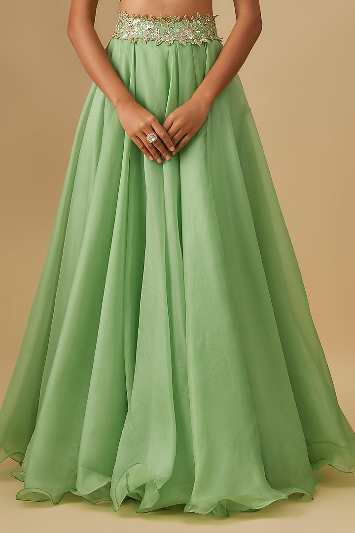 Mint Green Organza Hand Embroidered Bridal Lehenga Set by Anushree Reddy at Pernia's Pop Up Shop