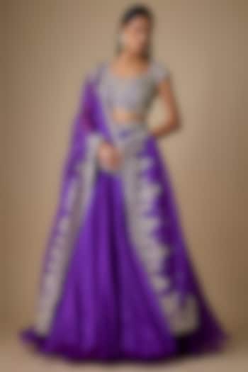 Purple Organza Hand Embroidered Bridal Lehenga Set by Anushree Reddy at Pernia's Pop Up Shop
