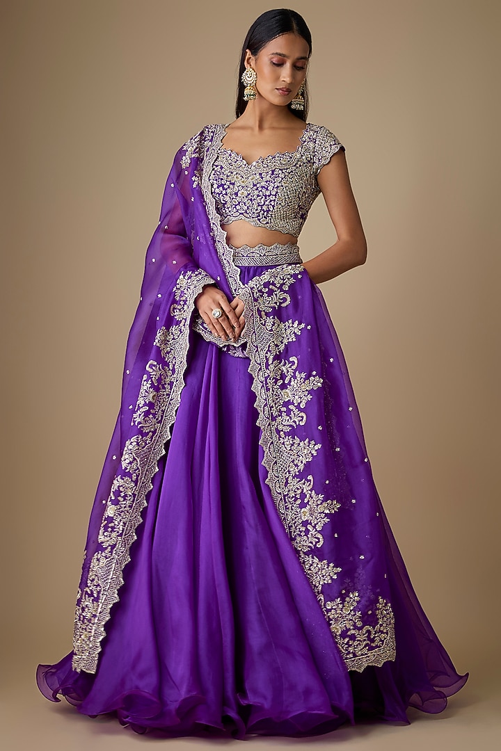 Purple Organza Hand Embroidered Bridal Lehenga Set by Anushree Reddy at Pernia's Pop Up Shop