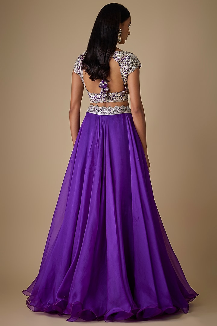 Purple Organza Hand Embroidered Bridal Lehenga Set by Anushree Reddy at Pernia's Pop Up Shop