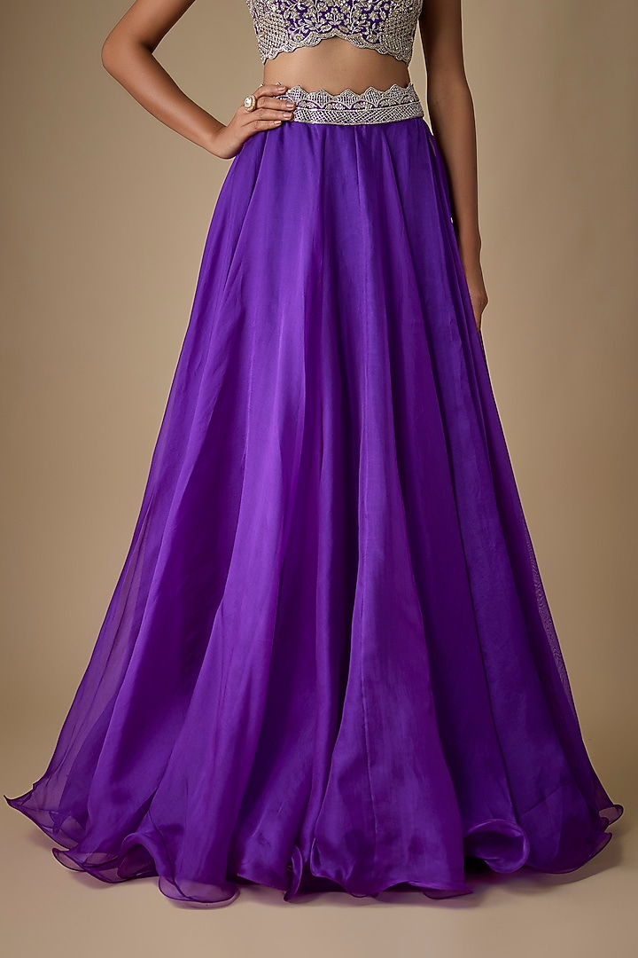 Purple Organza Hand Embroidered Bridal Lehenga Set by Anushree Reddy at Pernia's Pop Up Shop