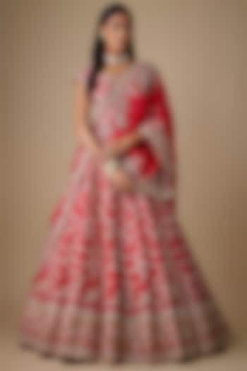 Red Raw Silk Hand Embroidered Bridal lehenga for 22 Lehenga Set by Anushree Reddy at Pernia's Pop Up Shop