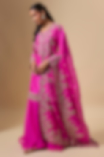 Hot Pink Dupion Silk Bridal Sharara Set by Anushree Reddy at Pernia's Pop Up Shop