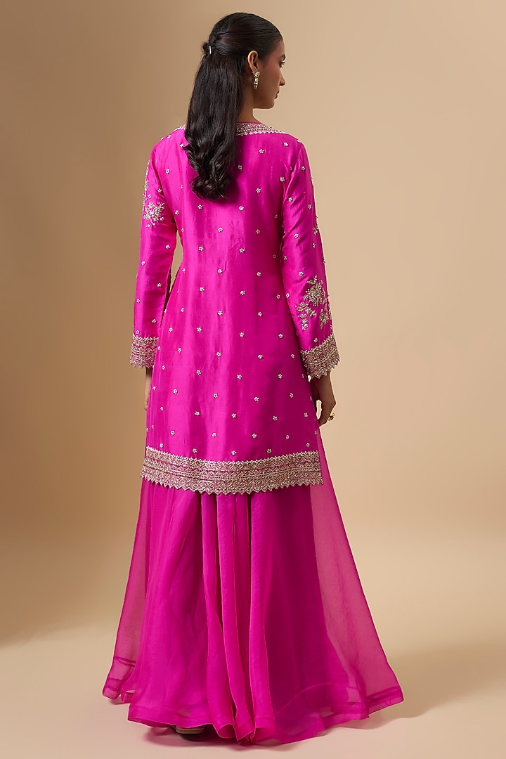 Hot Pink Dupion Silk Bridal Sharara Set by Anushree Reddy at Pernia's Pop Up Shop