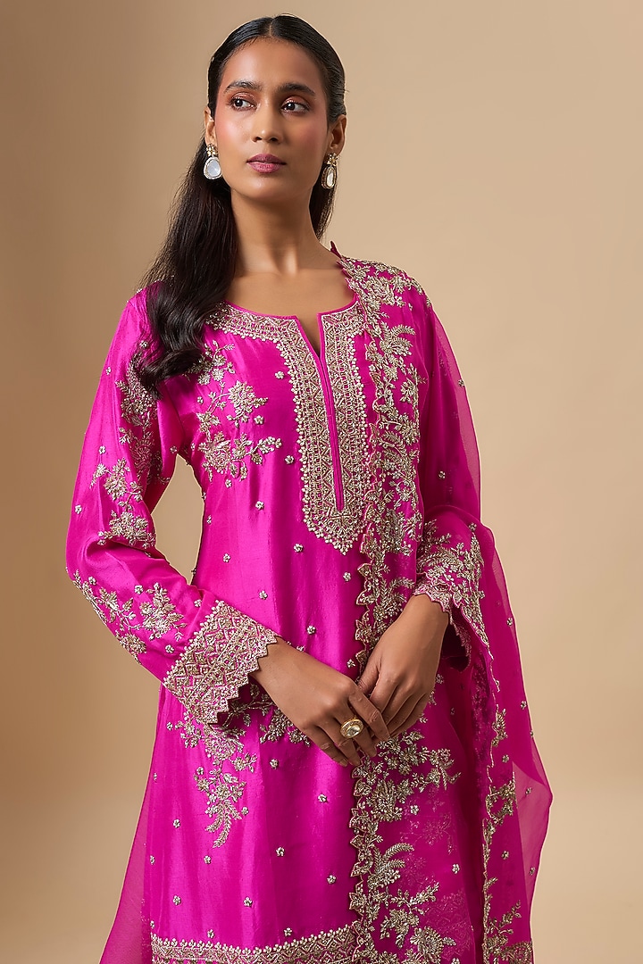 Hot Pink Dupion Silk Bridal Sharara Set by Anushree Reddy at Pernia's Pop Up Shop