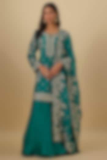 Emerald Green Dupion Silk Bridal Sharara Set by Anushree Reddy at Pernia's Pop Up Shop