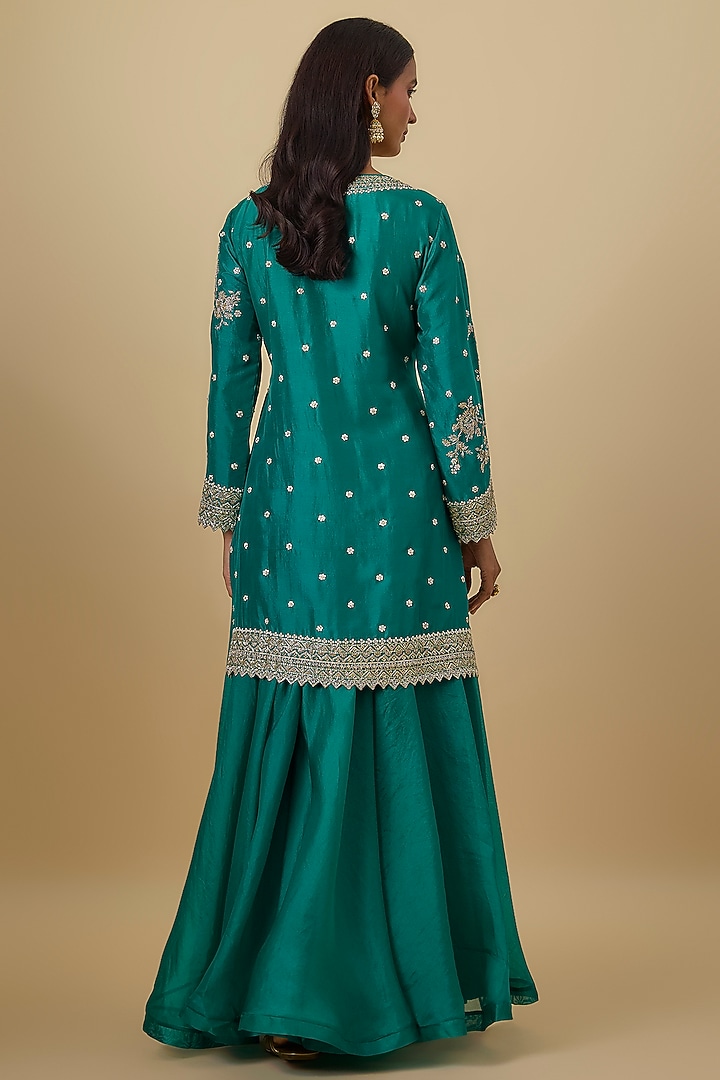 Emerald Green Dupion Silk Bridal Sharara Set by Anushree Reddy at Pernia's Pop Up Shop