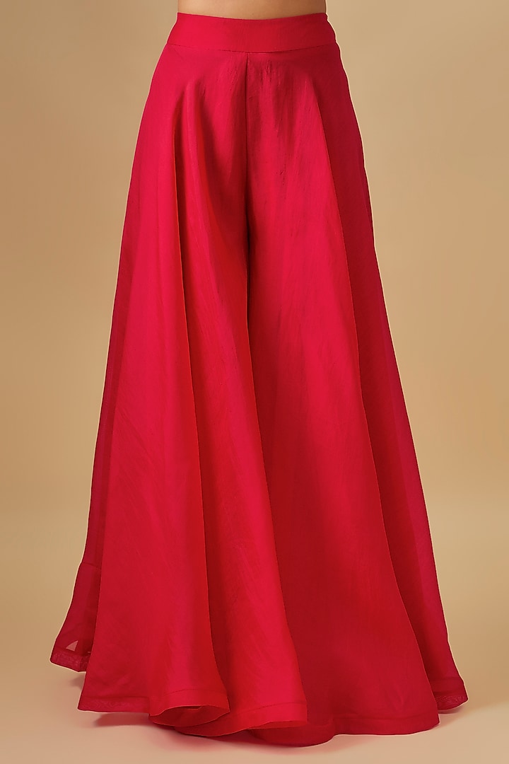 Ruby Red Dupion Silk Hand Embroidered Bridal Sharara Set by Anushree Reddy at Pernia's Pop Up Shop