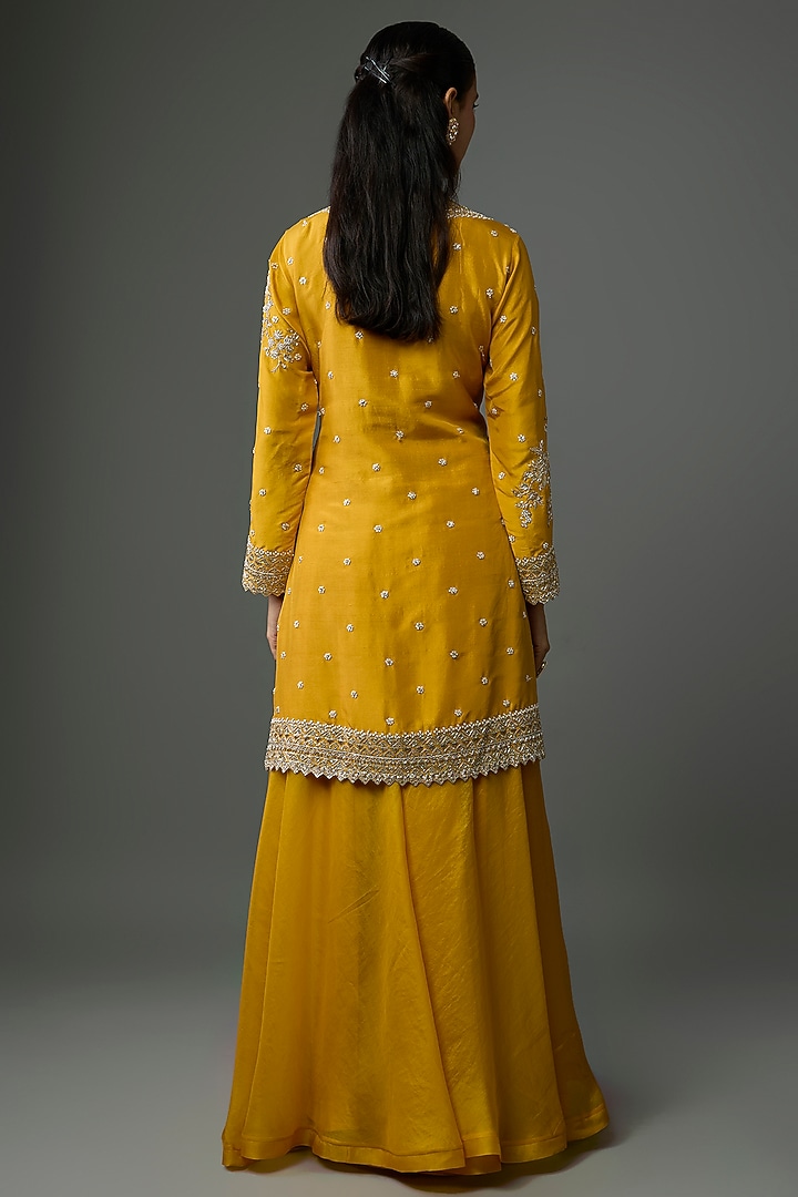 Mustard Yellow Dupion Silk Bridal Sharara Set by Anushree Reddy at Pernia's Pop Up Shop