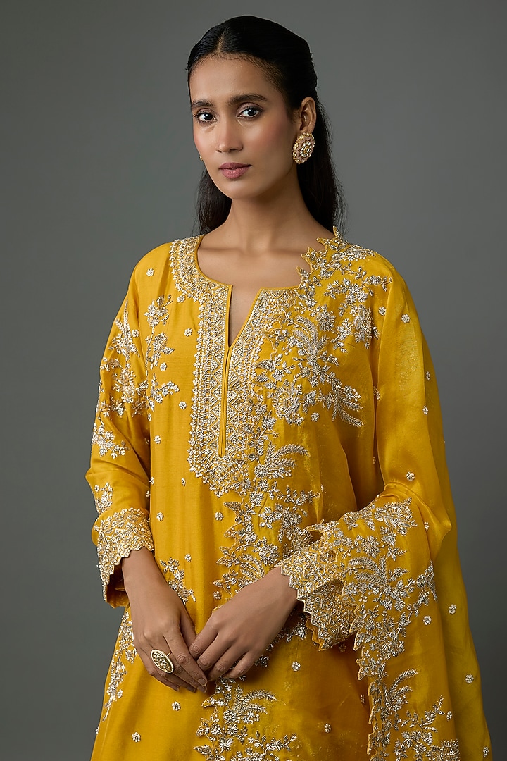 Mustard Yellow Dupion Silk Bridal Sharara Set by Anushree Reddy at Pernia's Pop Up Shop
