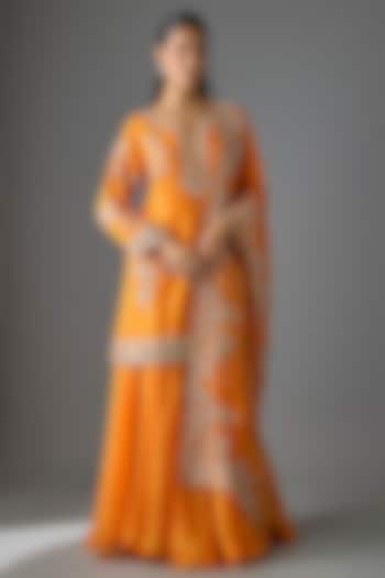 Orange Dupion Silk Bridal Sharara Set by Anushree Reddy at Pernia's Pop Up Shop