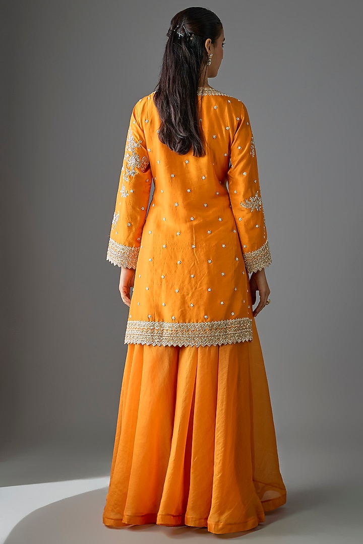 Orange Dupion Silk Bridal Sharara Set by Anushree Reddy at Pernia's Pop Up Shop