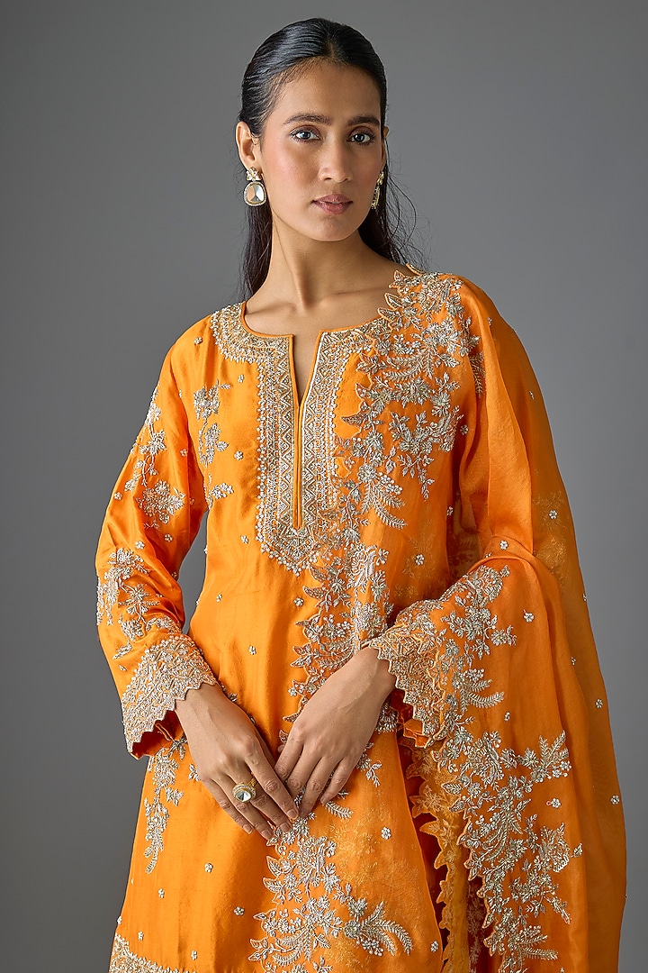 Orange Dupion Silk Bridal Sharara Set by Anushree Reddy at Pernia's Pop Up Shop