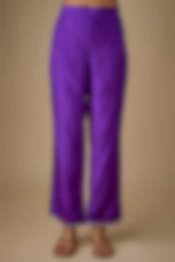 Dark Purple Dupion Silk Embroidered Kurta Set by Anushree Reddy at Pernia's Pop Up Shop