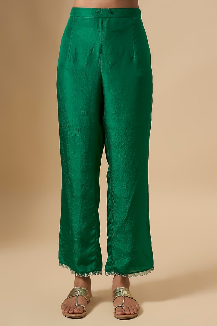 Emerald Green Dupion Silk Zari Embroidered Kurta Set by Anushree Reddy at Pernia's Pop Up Shop