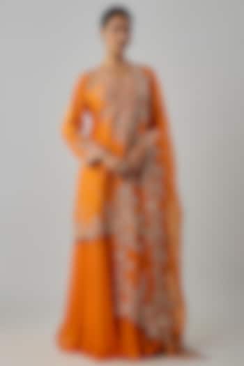 Orange Dupion Silk Bridal Sharara Set by Anushree Reddy at Pernia's Pop Up Shop