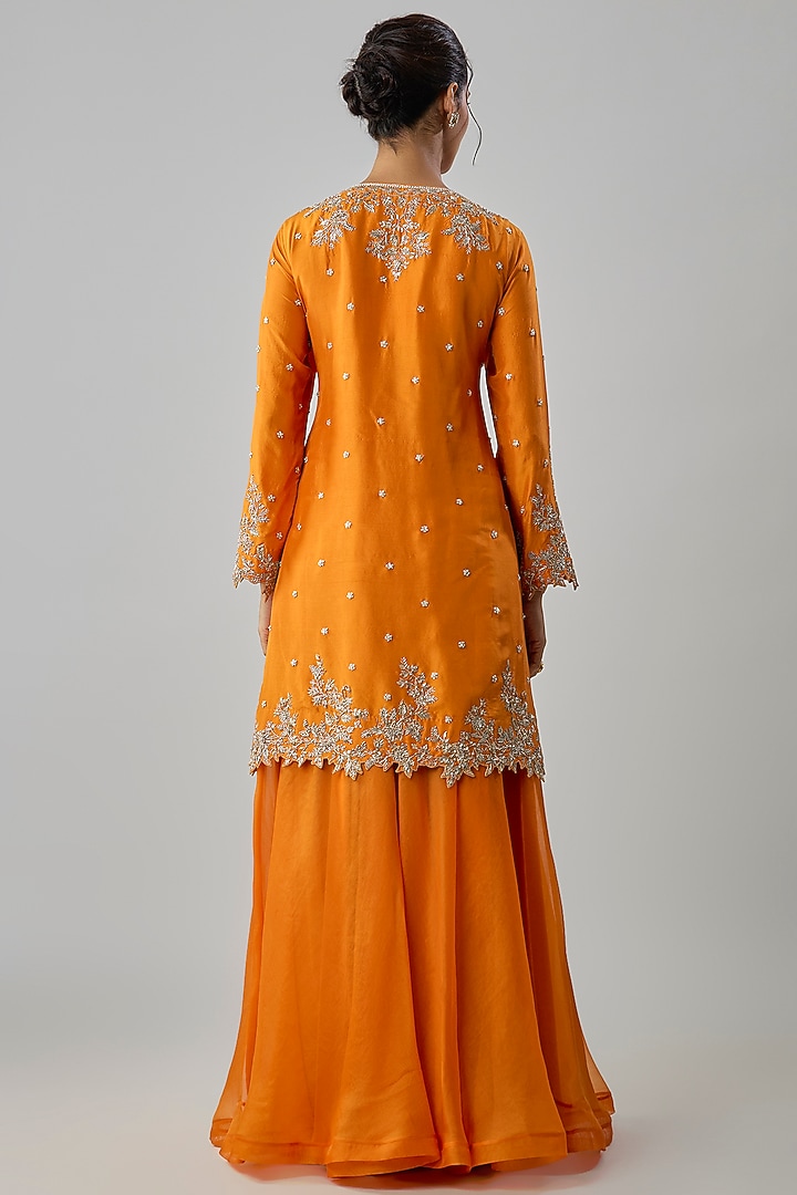 Orange Dupion Silk Bridal Sharara Set by Anushree Reddy at Pernia's Pop Up Shop