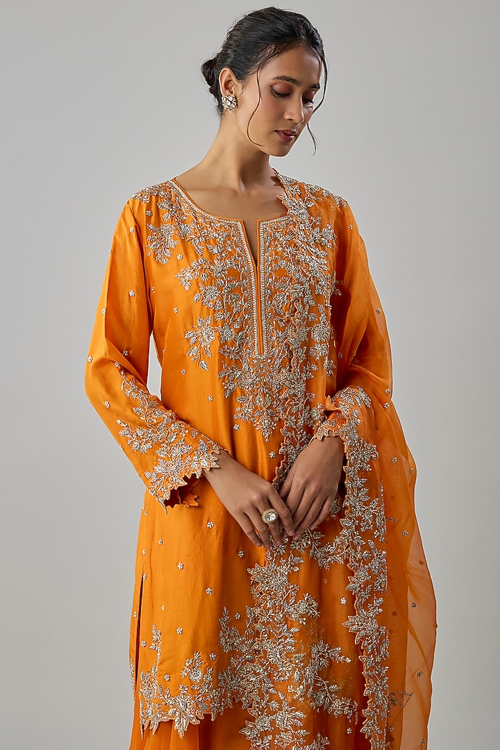 Orange Dupion Silk Bridal Sharara Set by Anushree Reddy at Pernia's Pop Up Shop