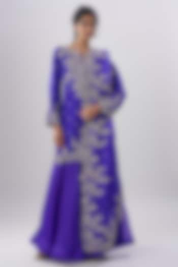 Royal Blue Dupion Silk Bridal Sharara Set by Anushree Reddy at Pernia's Pop Up Shop